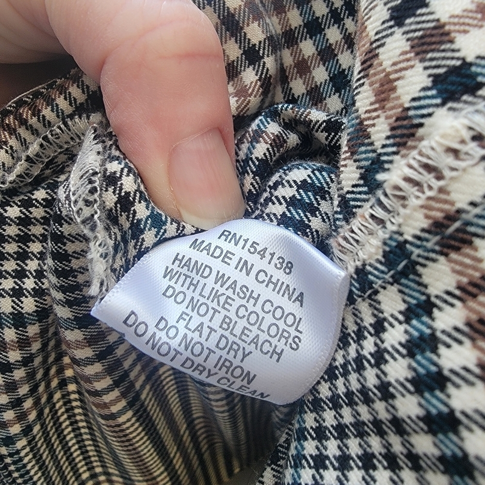 STAUD Plaid Mini Dress Size 8 Glen Check Gray Brown Faux Leather Minimalist Boho - Picture 14 of 16
